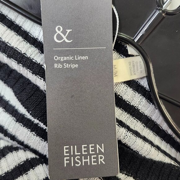 Eileen Fisher Women's Black & White Linen Striped Short Sleeved Top Size M - Picture 5 of 7